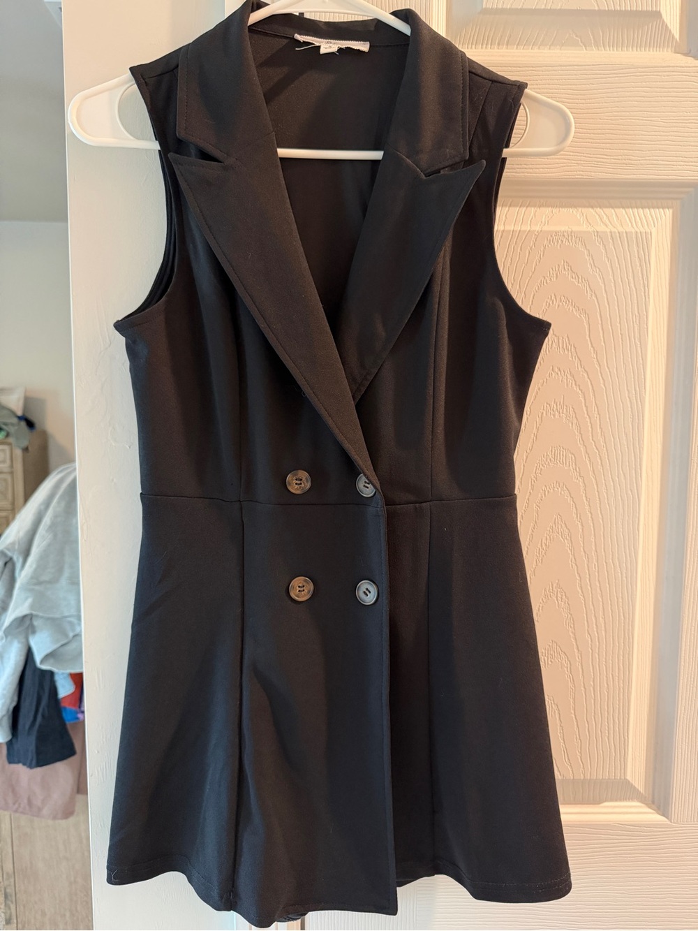 Sleeveless Black Double-Breasted Blazer Romper